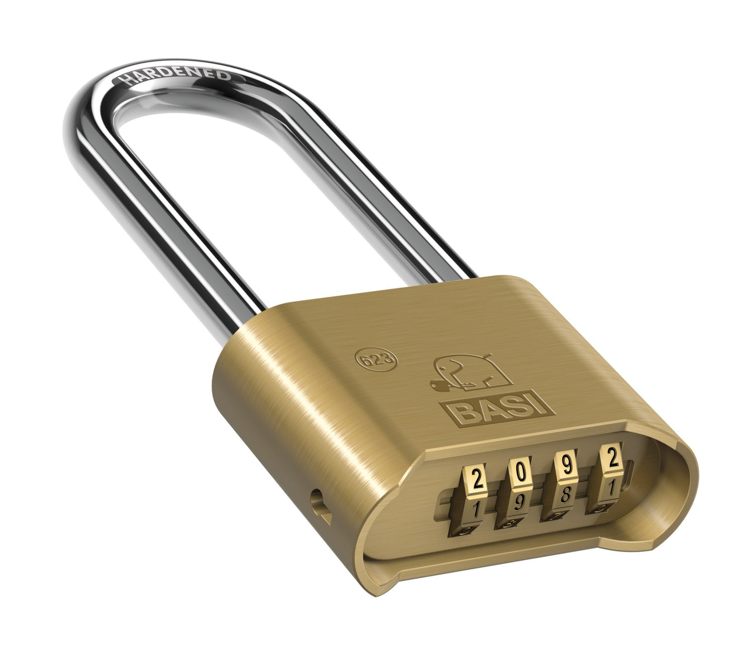 BASI 6231-5000 Vorhängeschloss VHS 623H Messing hoher Bügel Zahlenschloss