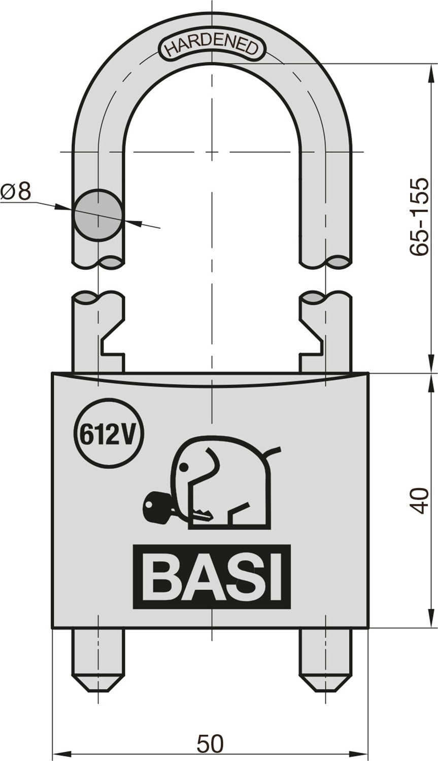 BASI 6250-5000 Vorhangschloss VHS 612V abnehmbarer Bügel 50mm Messing