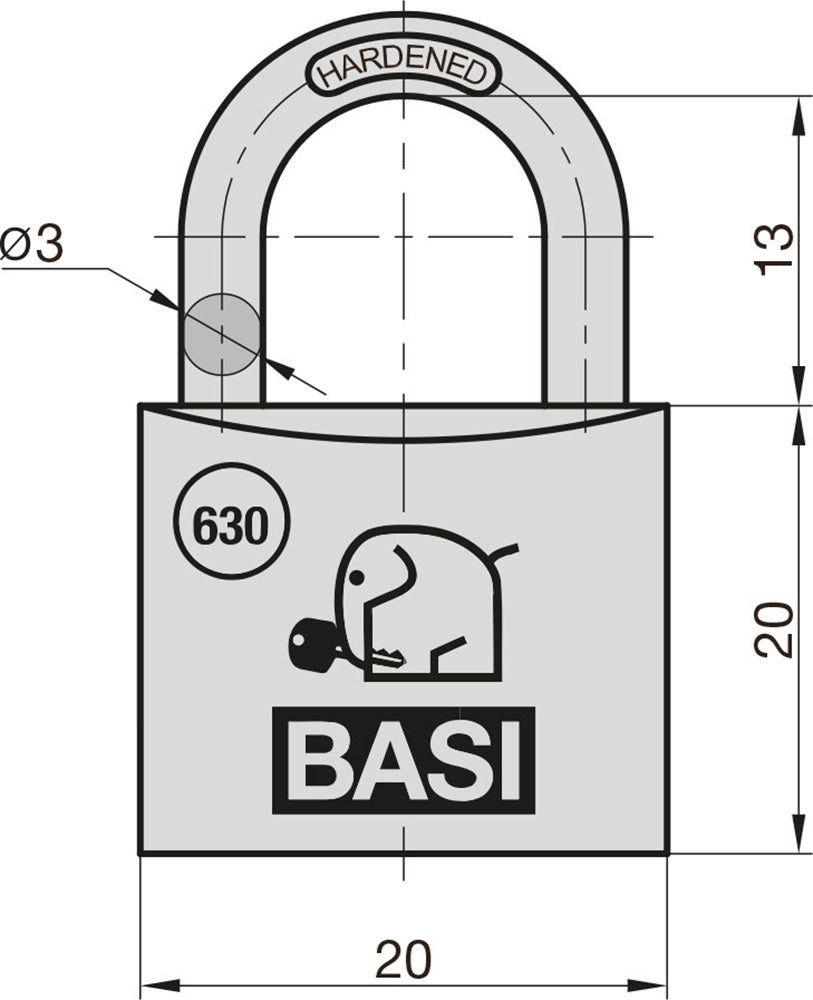 BASI 6300-2000 Vorhangschloss VHS 630 Aluminium 20mm 2 Schlüssel