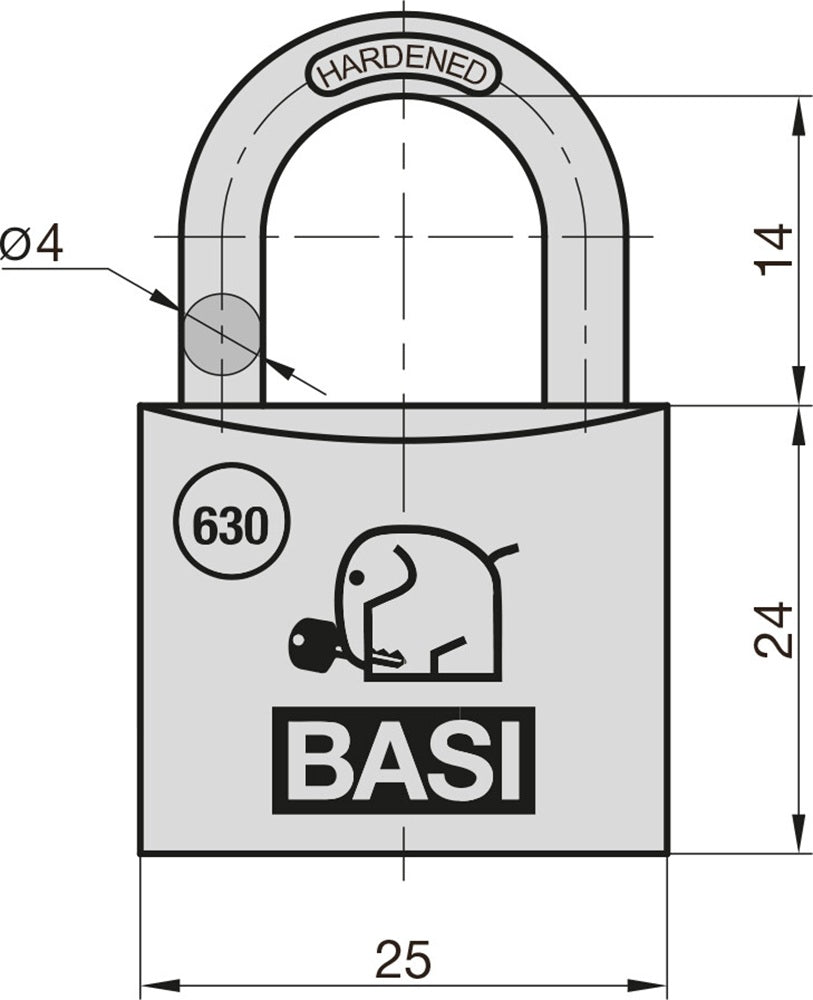 BASI 6300-2500 Vorhangschloss VHS 630 Aluminium 25mm 2 Schlüssel