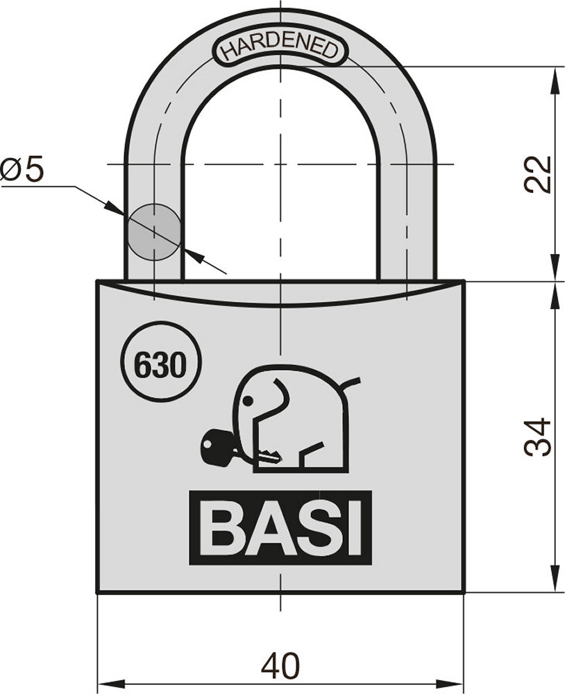 BASI 6300-4000 Vorhangschloss VHS 630 Aluminium 40mm 2 Schlüssel