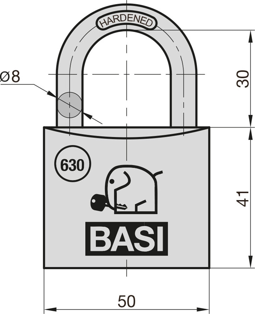 BASI 6300-5000 Vorhangschloss VHS 630 Aluminium 50mm 2 Schlüssel