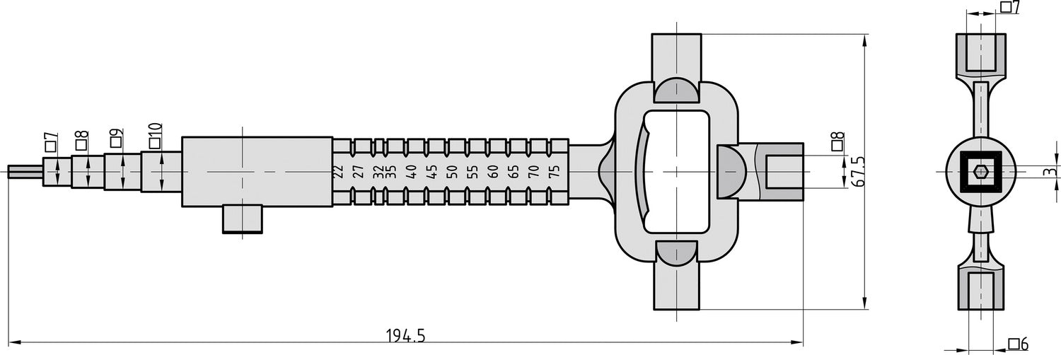 BASI 668N Universalschlüssel Universal Steckschlüssel Bauschlüssel Architektenschlüssel