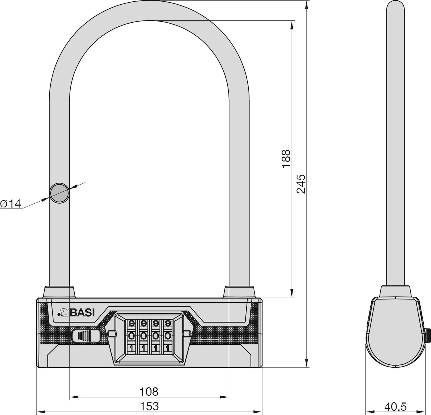 BASI 6990-0317 Bügelschloss ZR 317 mit vierstelligem Zahlencode Fahrradschloss E-Bike