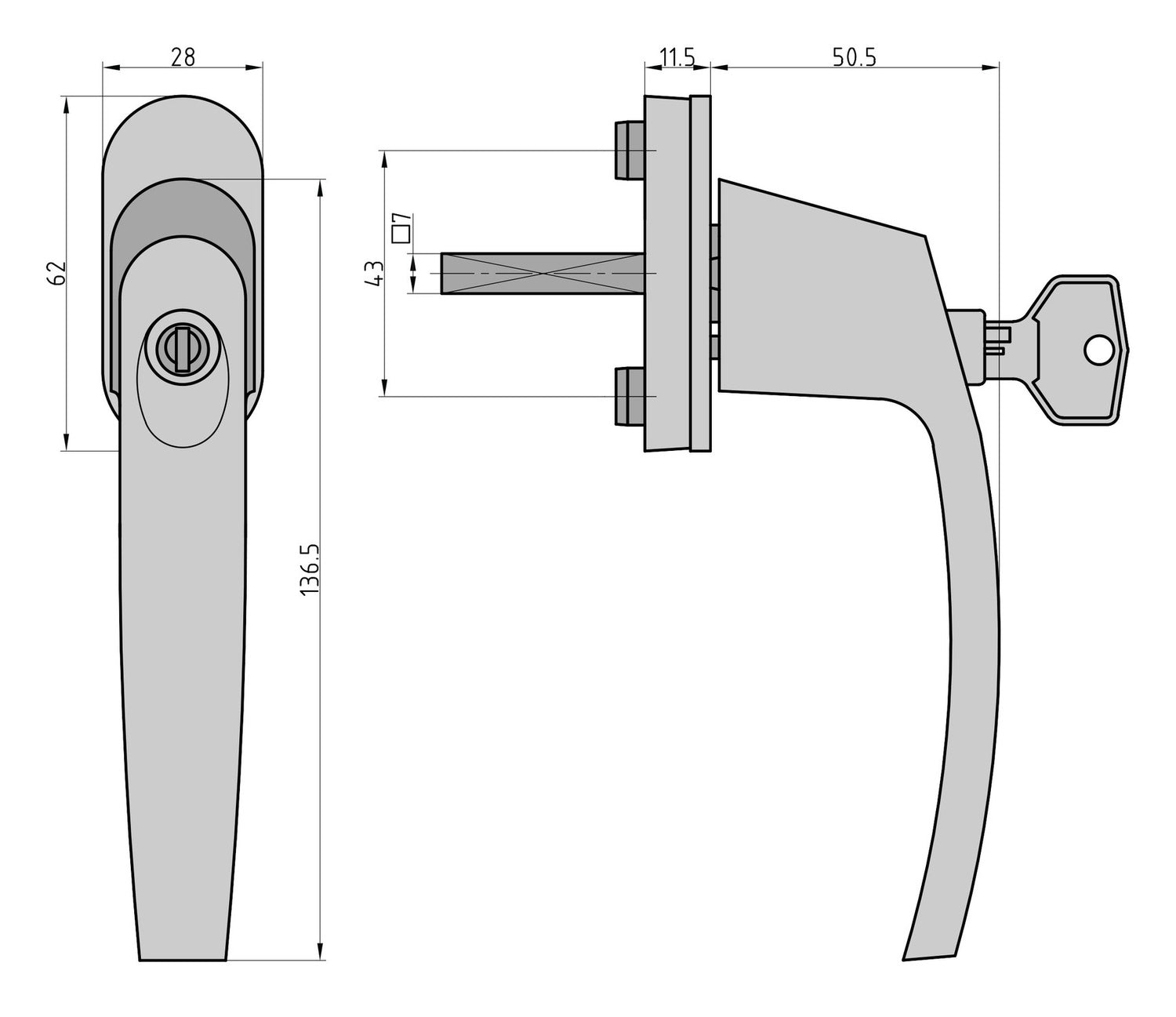 BASI FG 504 Fenstergriff Aluminium weiß abschließbar gleichschließend