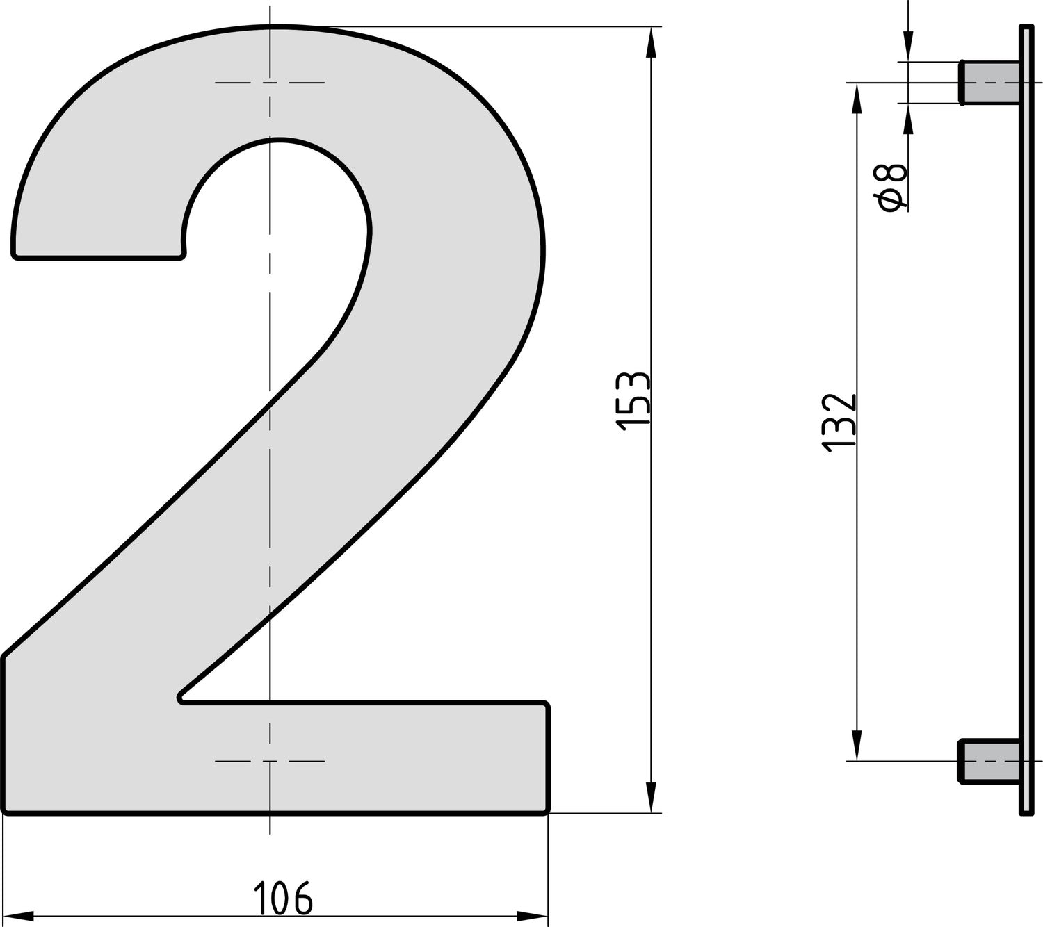 BASI 7300-1002 HN 150-2 Hausnummer 2 Stahl Farbe Anthrazit Haus Nummer Zwei