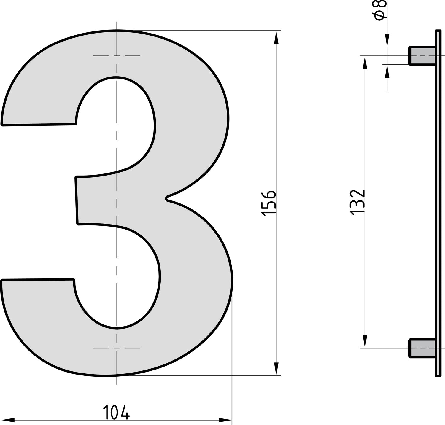 BASI 7300-1003 HN 150-3 Hausnummer 3 Stahl Farbe Anthrazit Haus Nummer Drei