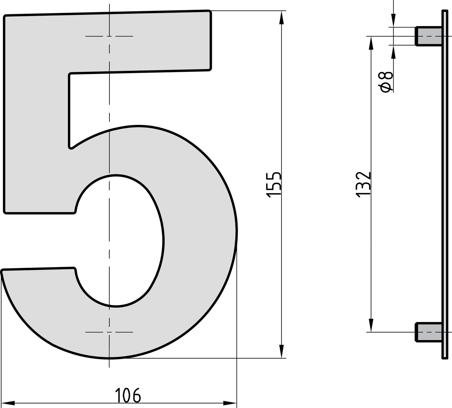 BASI 7300-0005 HN 150-5 Hausnummer 5 Edelstahl Haus Nummer Fünf