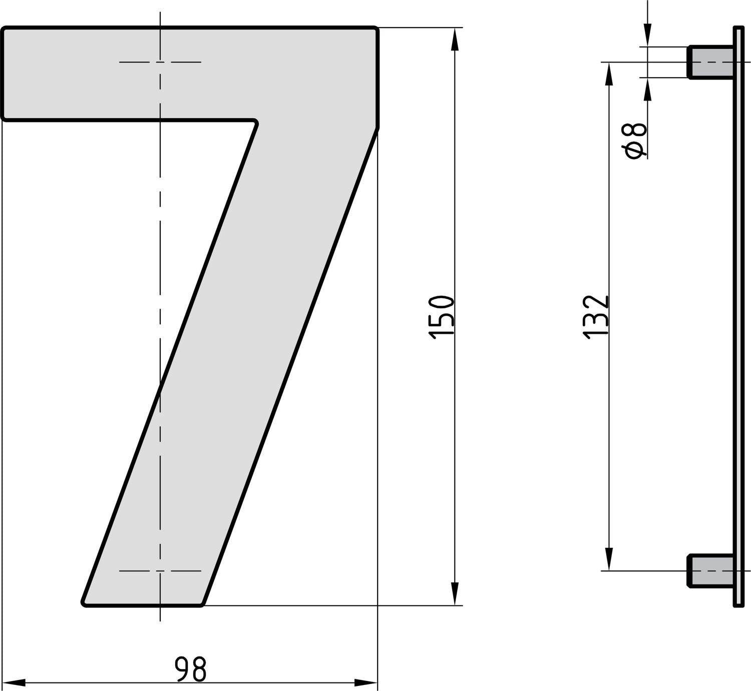 BASI 7300-1007 HN 150-7 Hausnummer 7 Stahl Farbe Anthrazit Haus Nummer Sieben