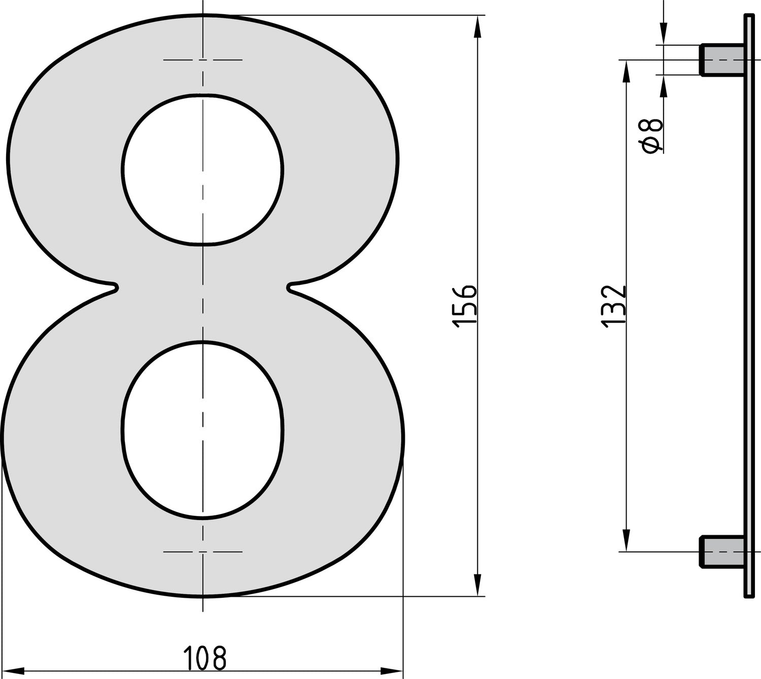 BASI 7300-0008 HN 150-8 Hausnummer 8 Edelstahl Haus Nummer Acht