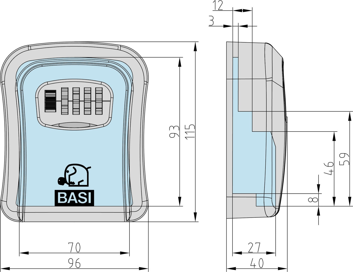 BASI 2101-0000-1116 Schlüsselsafe SSZ 200 Schwarz/Gelb mit Zahlenschloss
