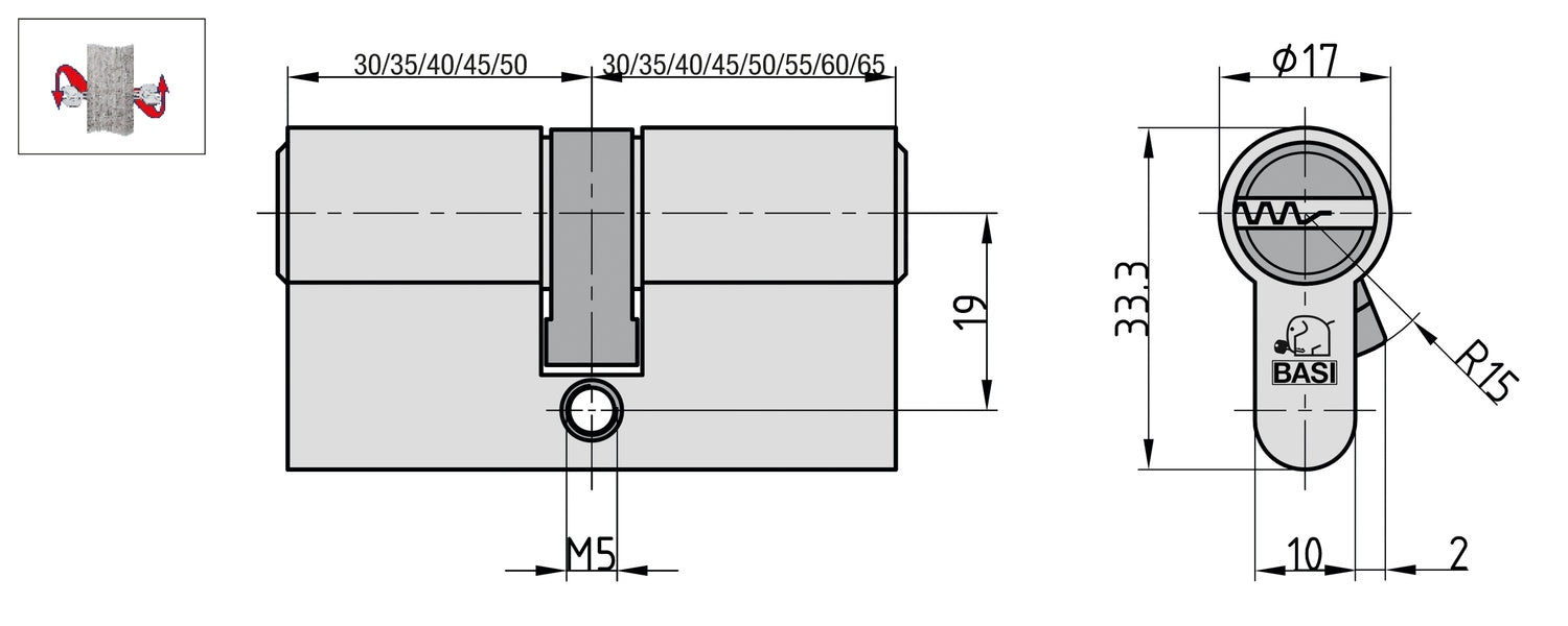 BASI VB5200-0005 V55 Profil Doppelzylinder N+G 30/35mm Codekarte Einbruchsicherung