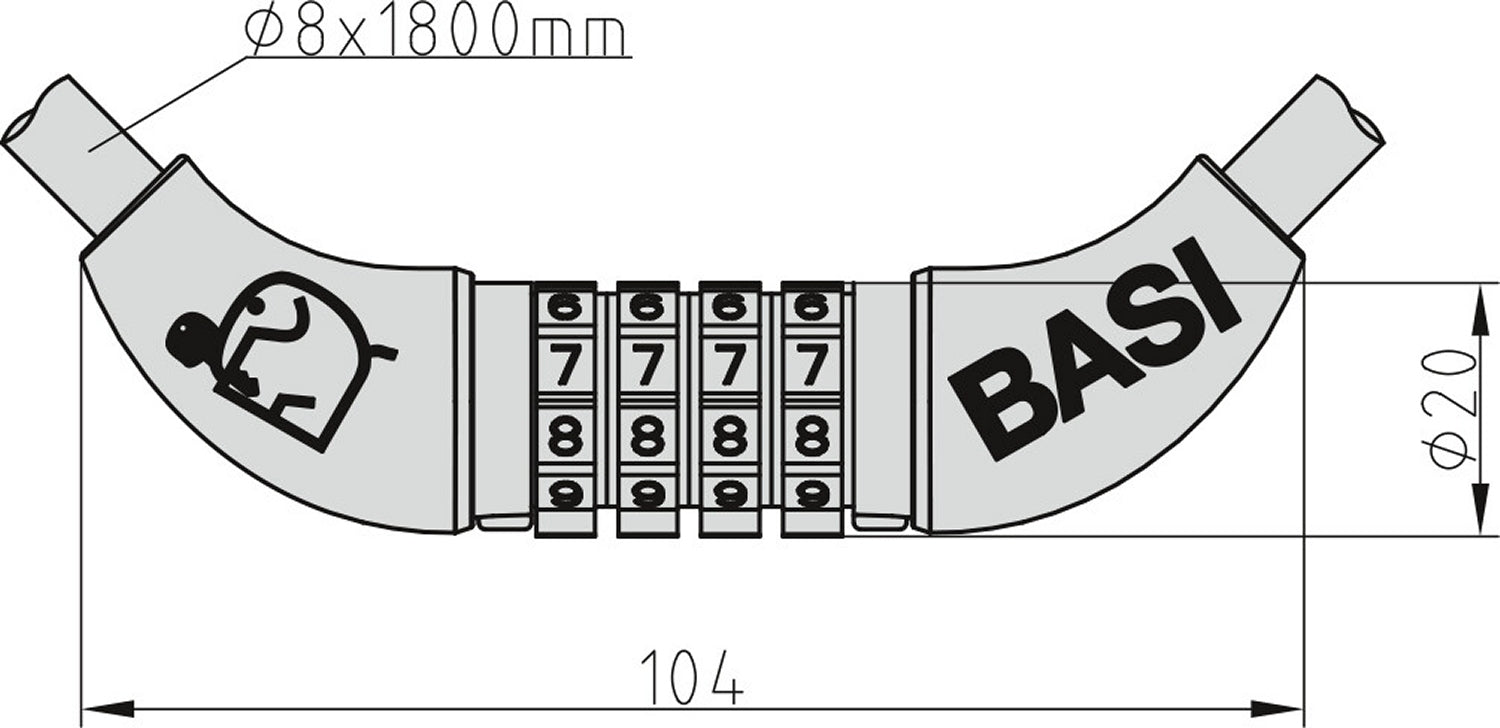 BASI 6990-0303 ZR 303 Fahrrad Spiralkabel Zahlenschloss 8 x 1800mm Fahrradschloss