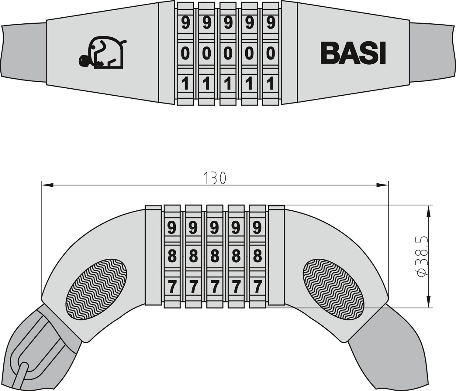BASI 6990-0305 ZR 305 Zweirad Kettenschloss Zahlenschloss 8 x 900mm Schloss