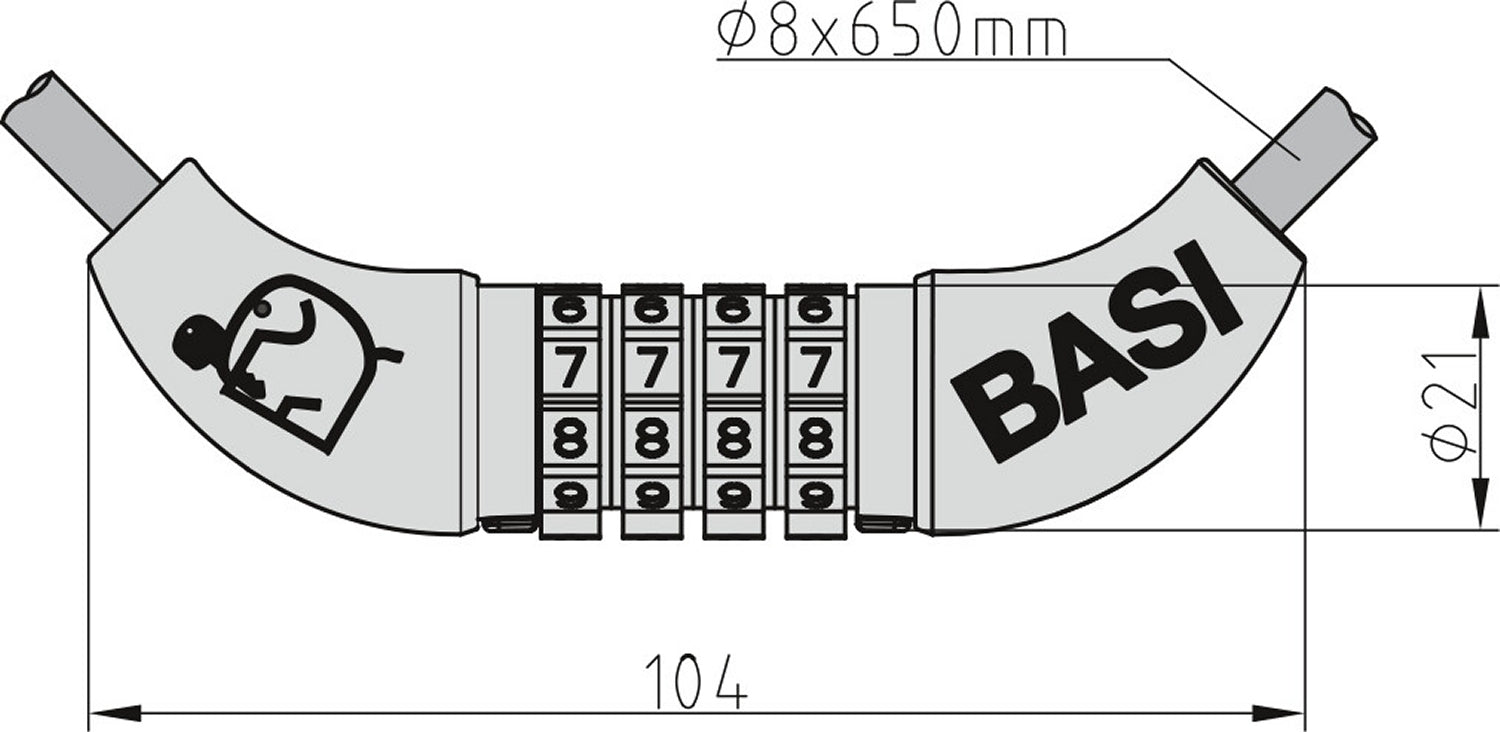 BASI 6990-0313 ZR 313 Fahrrad Spiralkabel Zahlenschloss 8 x 650mm Fahrradschloss