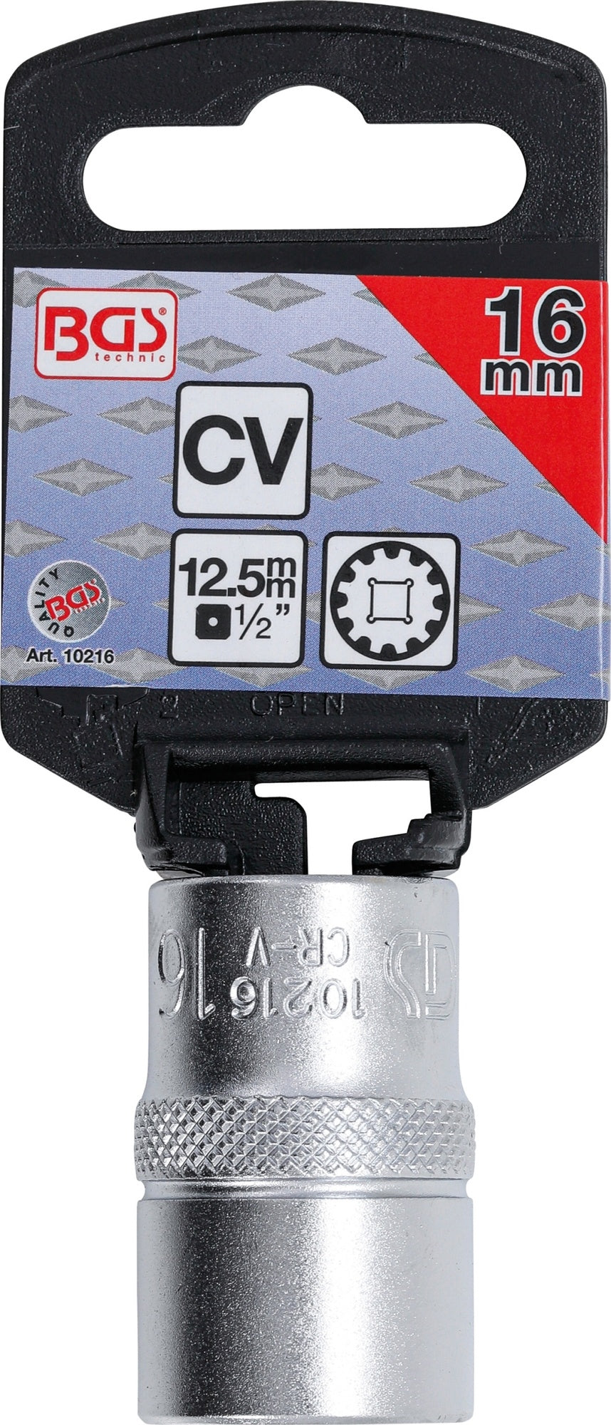 BGS 10216 Nuss / Stecknuss / Steckschlüsseleinsatz Gear Lock SW 16mm Antrieb 12,5mm (1/2")