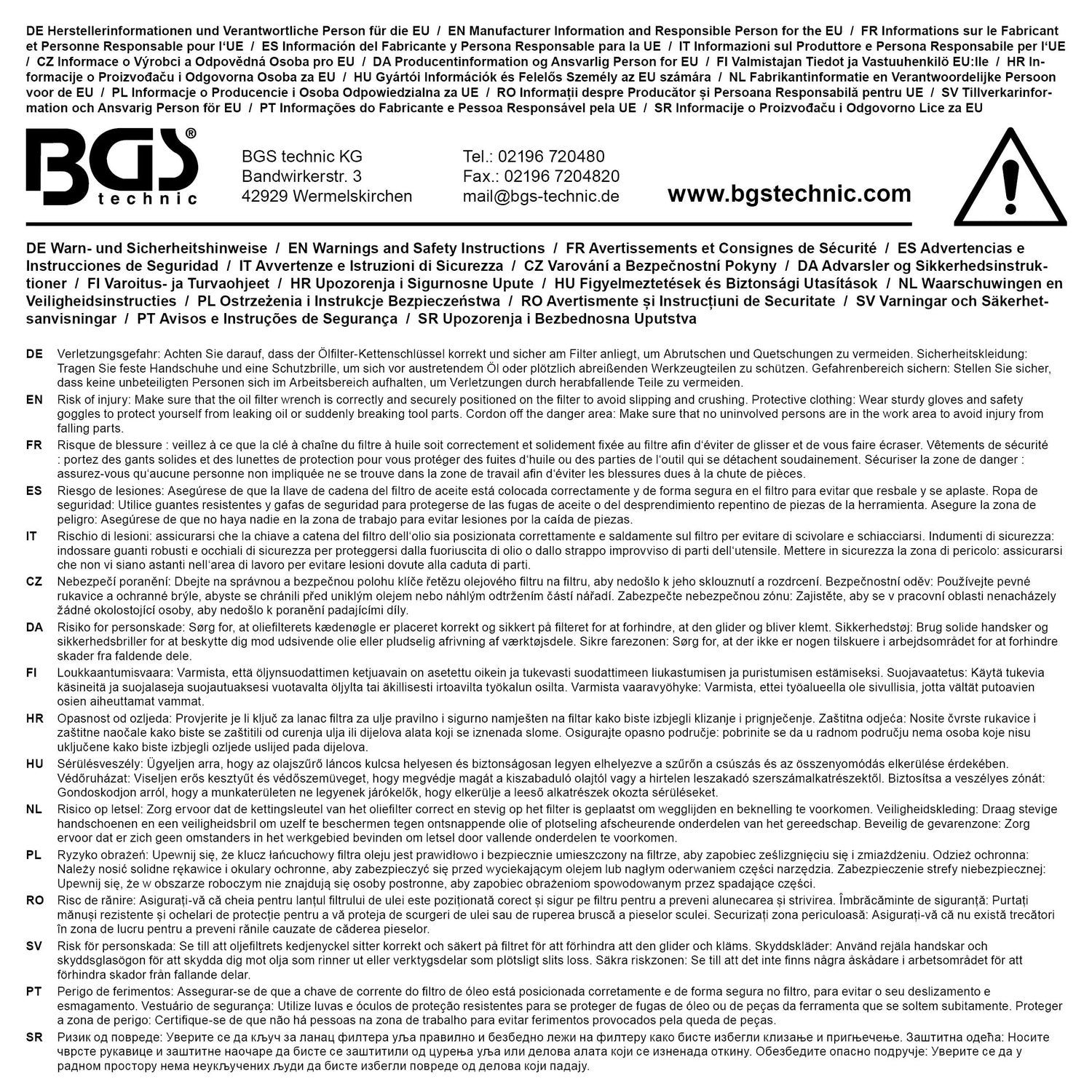 BGS 1033 Ölfilter Kettenschlüssel Ø65 - 115mm