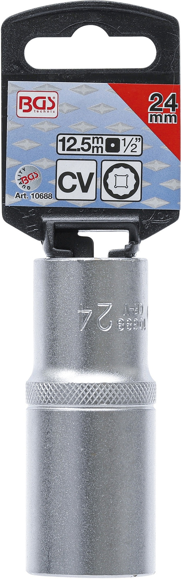 BGS 10688 Nuss / Stecknuss / Steckschlüsseleinsatz Zwölfkant tief SW 24mm Antrieb 12,5mm (1/2")