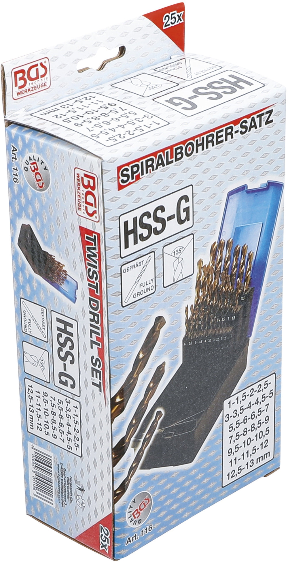 BGS 116 Satz Spiralbohrer / Bohrer HSS-G M35 1-13mm 0,5mm Abstufung Cobaltstahl