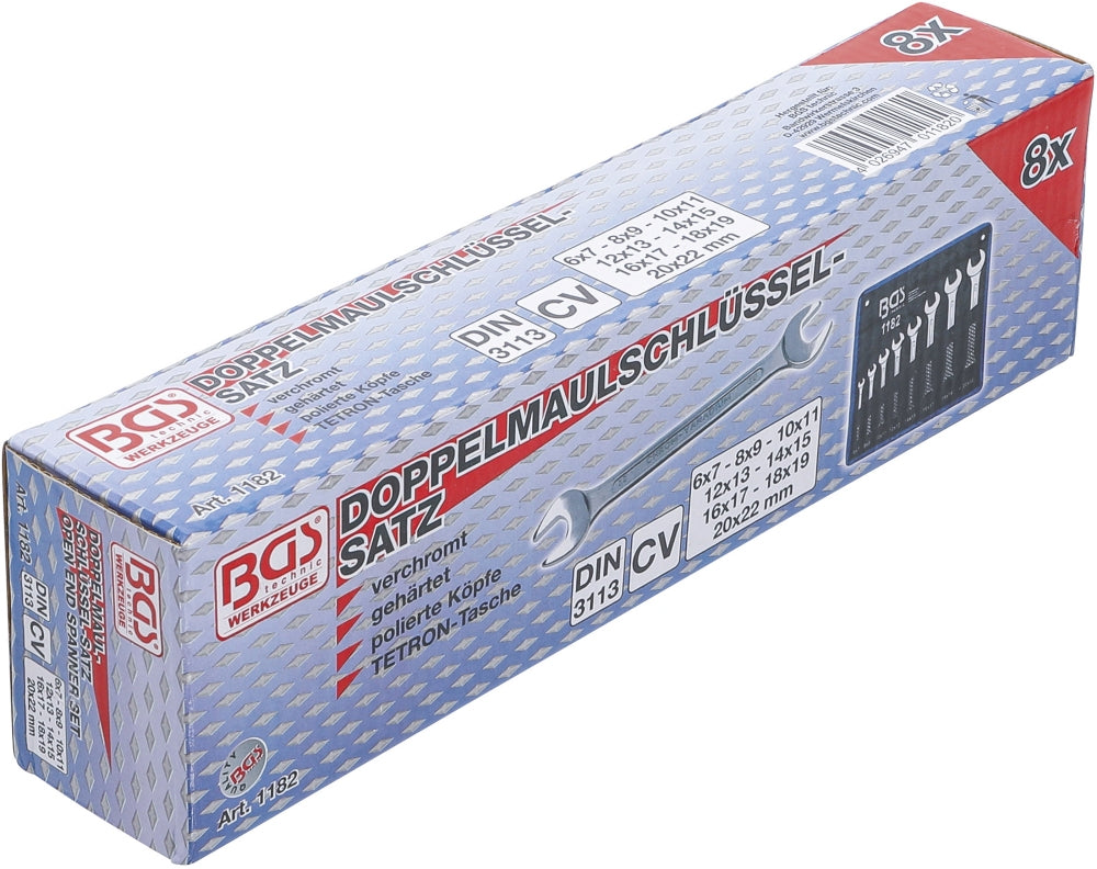 BGS 1182 Satz Doppelmaulschlüssel SW 6x7 - 20x22mm metrisch warm geschmiedet 8 teilig