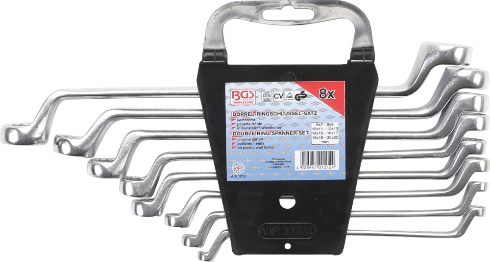 BGS 1212 Satz Doppelringschlüssel gekröpft SW 6 x 7 - 20 x 22mm metrisch 8 teilig warm geschmiedet