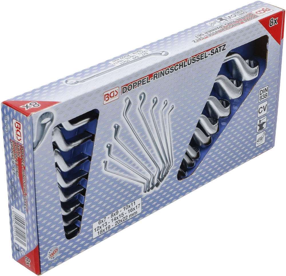 BGS 1213 Satz Doppelringschlüssel gekröpft SW 6 x 7 - 20 x 22mm metrisch 8 teilig warm geschmiedet