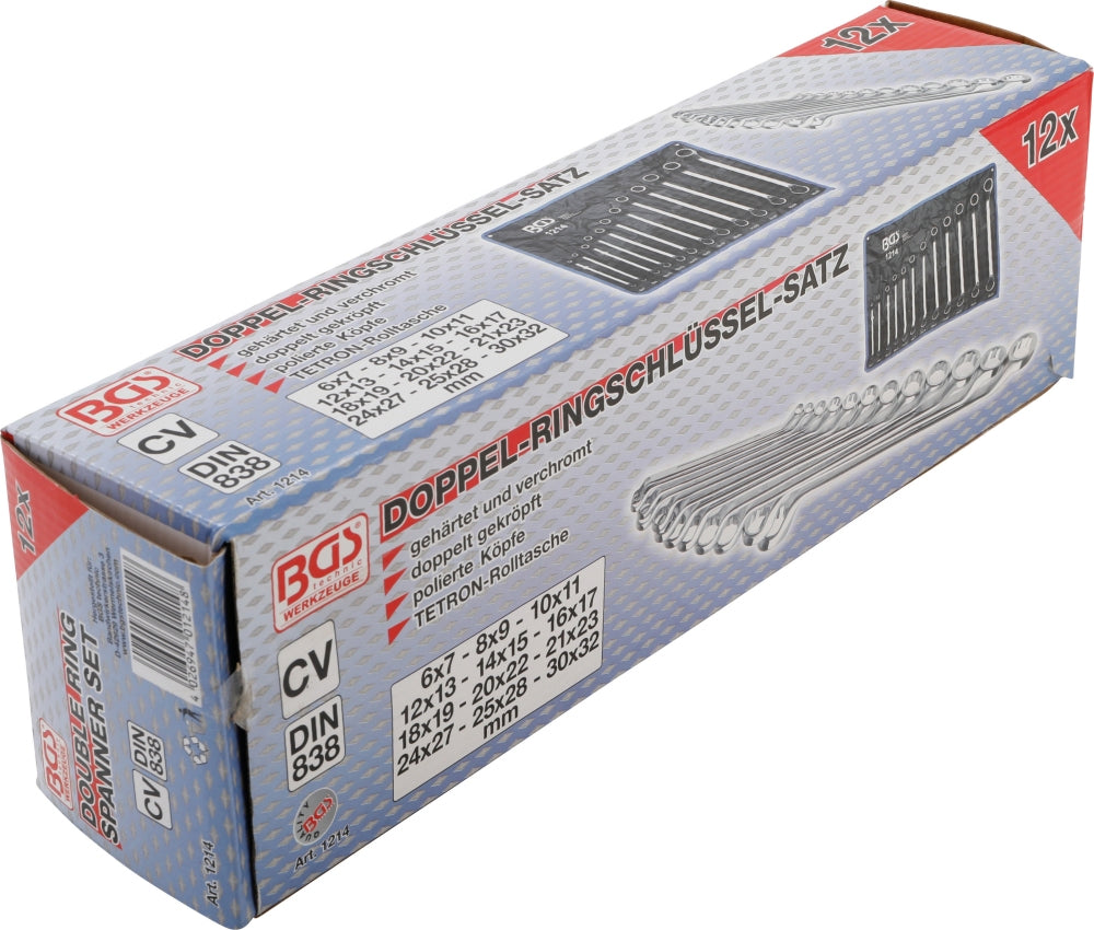 BGS 1214 Satz Doppelringschlüssel gekröpft SW 6 x 7 - 30 x 32mm metrisch 12 teilig warm geschmiedet