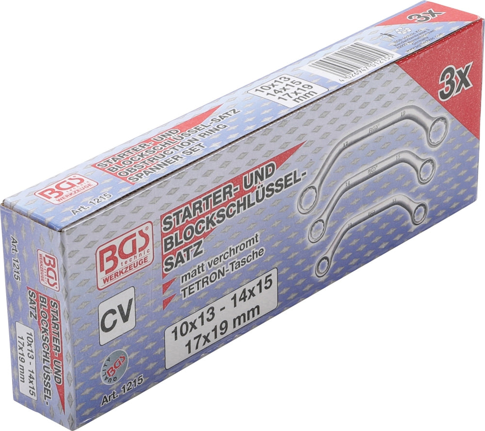 BGS 1215 Satz Doppelringschlüssel / Starter- & Blockschlüssel SW 10 x 13 - 17 x 19mm metrisch 3 teilig kalt geschmiedet