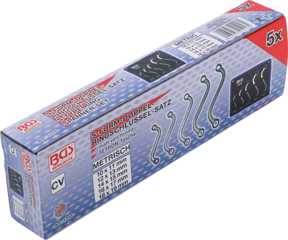 BGS 1216 Satz Doppelringschlüssel S-Form SW 10 x 11 - 18 x 19mm metrisch 5 teilig kalt geschmiedet
