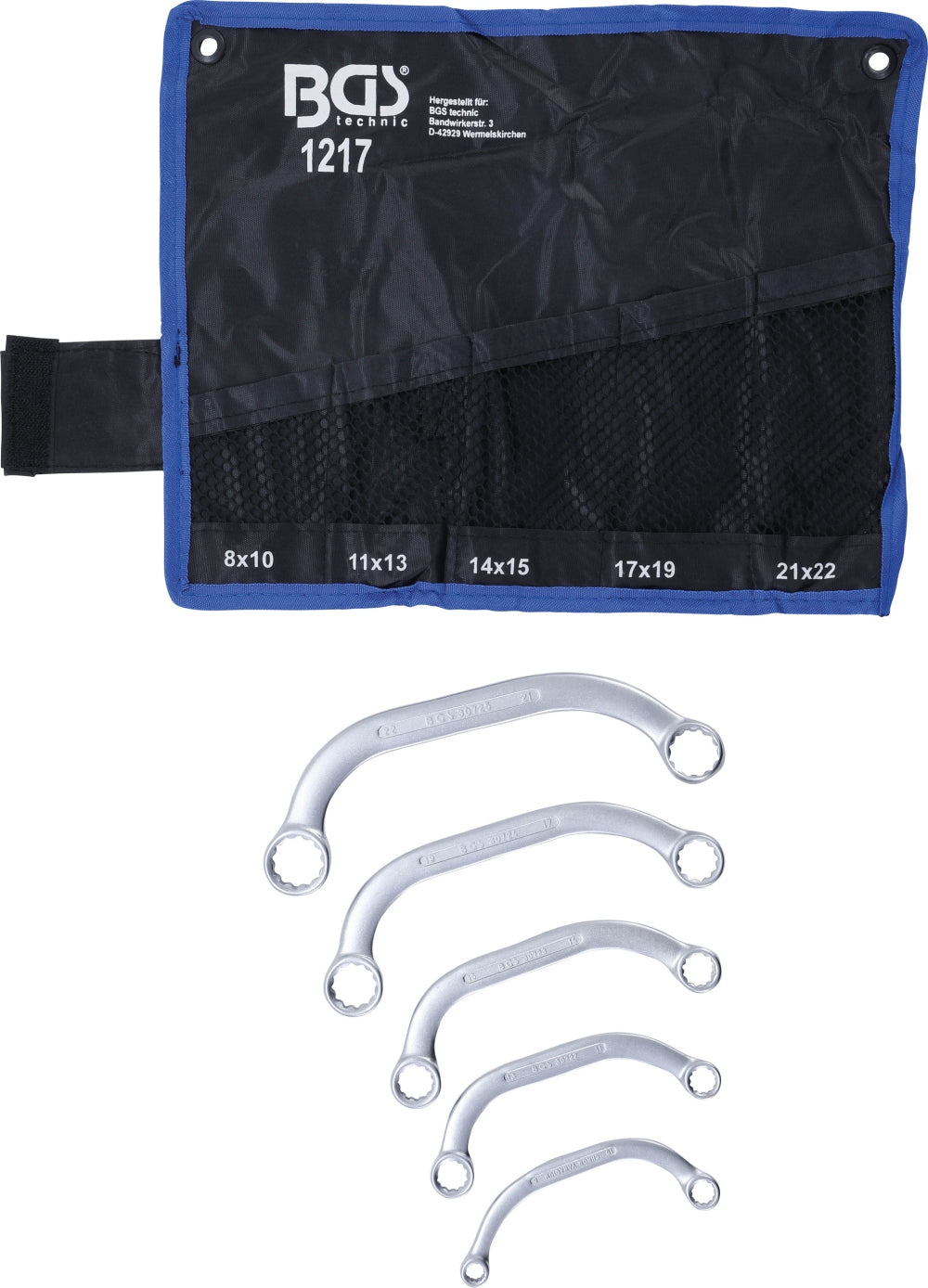 BGS 1217 Ringschlüssel C-Form / Doppelringschlüssel Starter / Blockschlüssel Satz, 5 teilig, metrisch, 8-22mm kalt geschmiedet