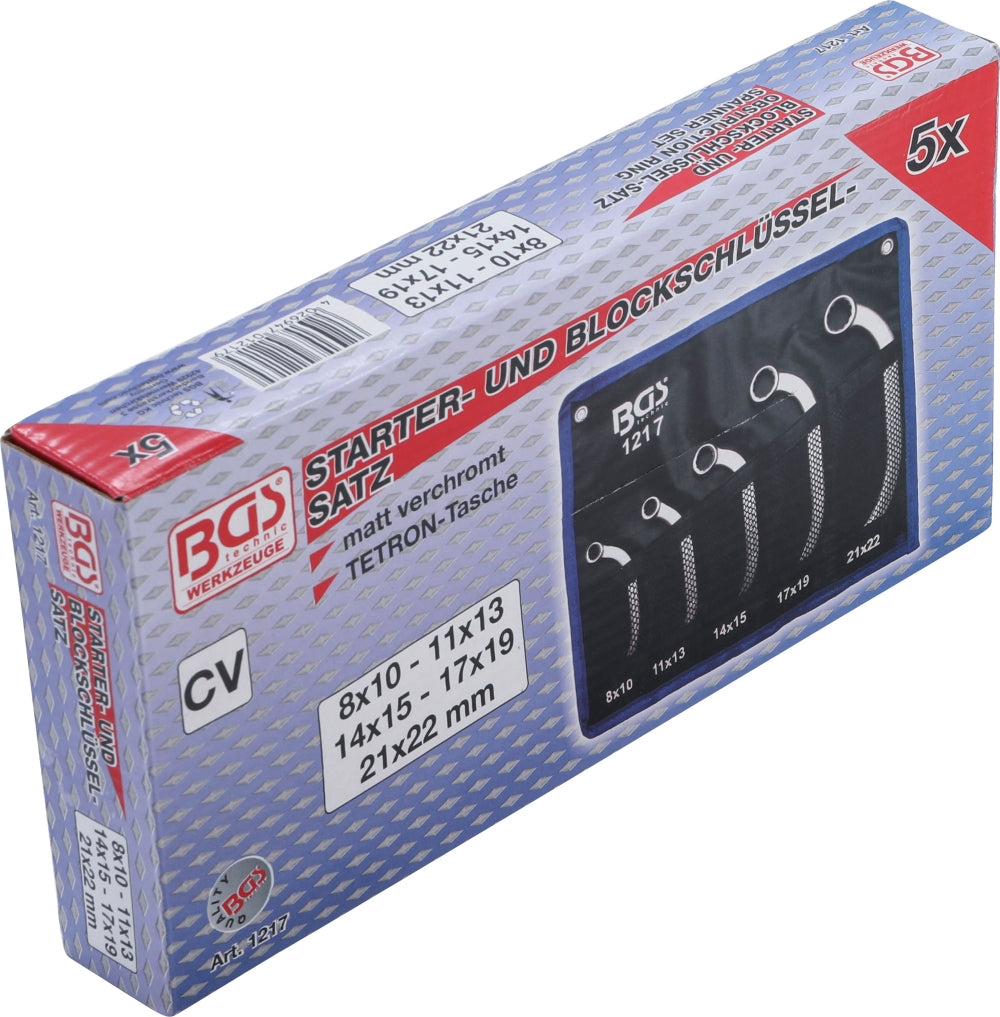 BGS 1217 Ringschlüssel C-Form / Doppelringschlüssel Starter / Blockschlüssel Satz, 5 teilig, metrisch, 8-22mm kalt geschmiedet
