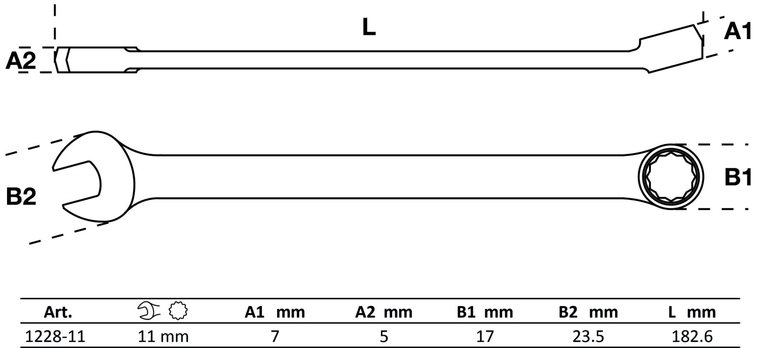 BGS 1228-11 Ringmaulschlüssel extra lang SW 11mm metrisch kalt geschmiedet hochglanz