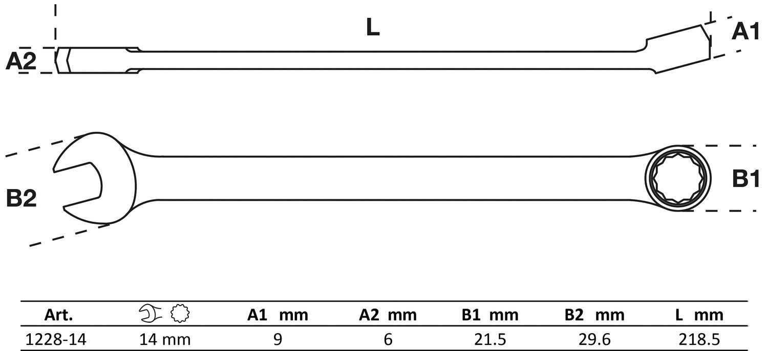 BGS 1228-14 Ringmaulschlüssel extra lang SW 14mm metrisch kalt geschmiedet hochglanz