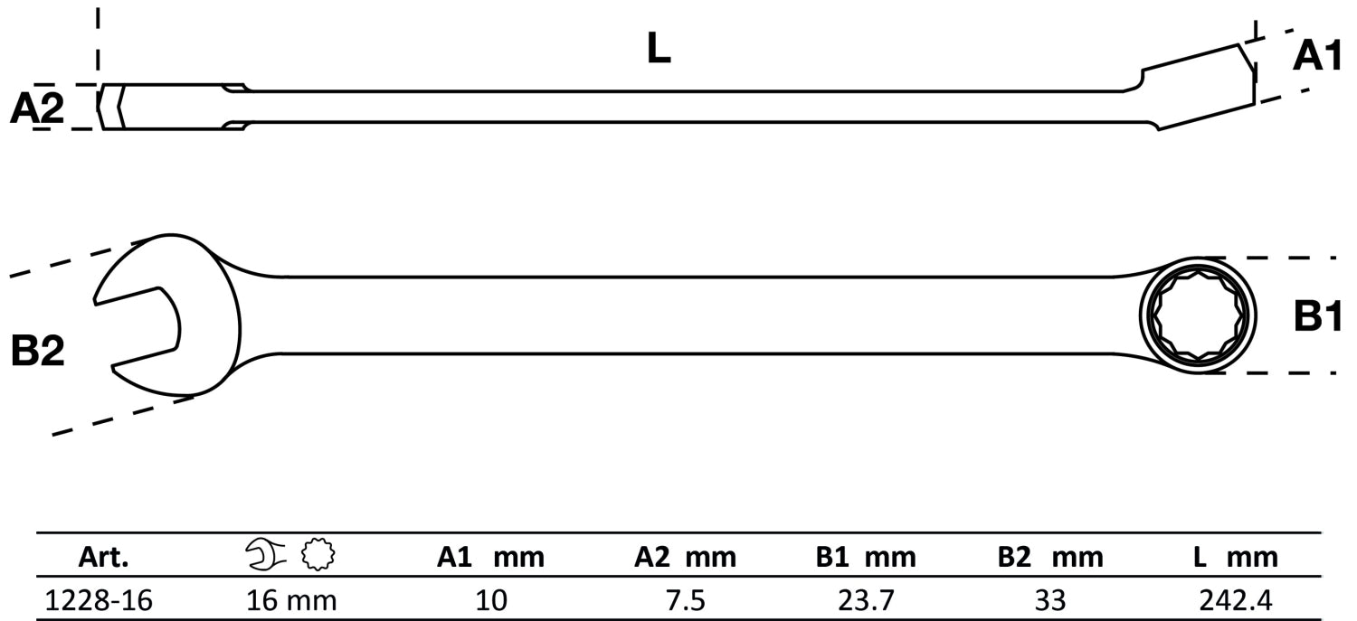 BGS 1228-16 Ringmaulschlüssel extra lang SW 16mm metrisch kalt geschmiedet hochglanz