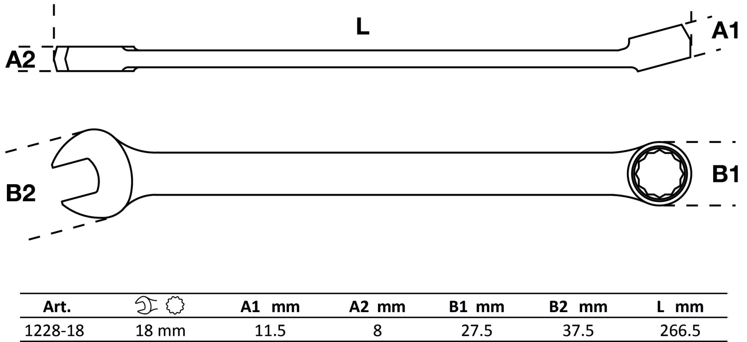 BGS 1228-18 Ringmaulschlüssel extra lang SW 18mm metrisch kalt geschmiedet hochglanz
