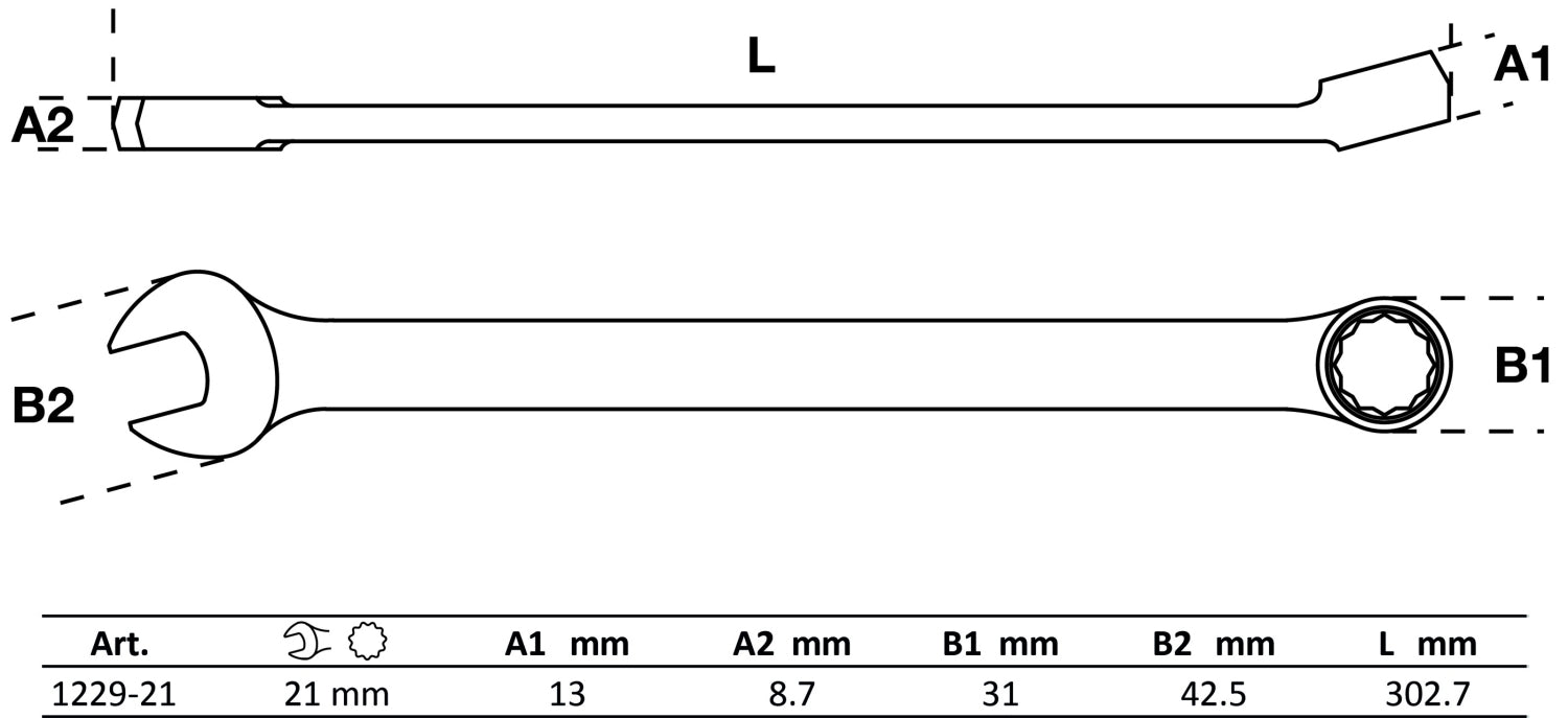 BGS 1229-21 Ringmaulschlüssel extra lang SW 21mm metrisch kalt geschmiedet hochglanz