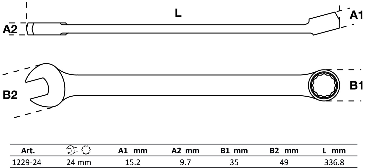 BGS 1229-24 Ringmaulschlüssel extra lang SW 24mm metrisch kalt geschmiedet hochglanz
