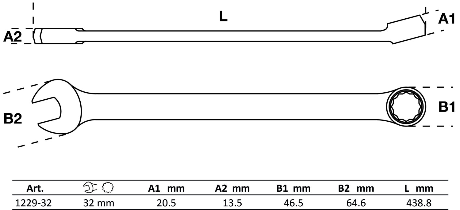 BGS 1229-32 Ringmaulschlüssel extra lang SW 32mm metrisch kalt geschmiedet hochglanz