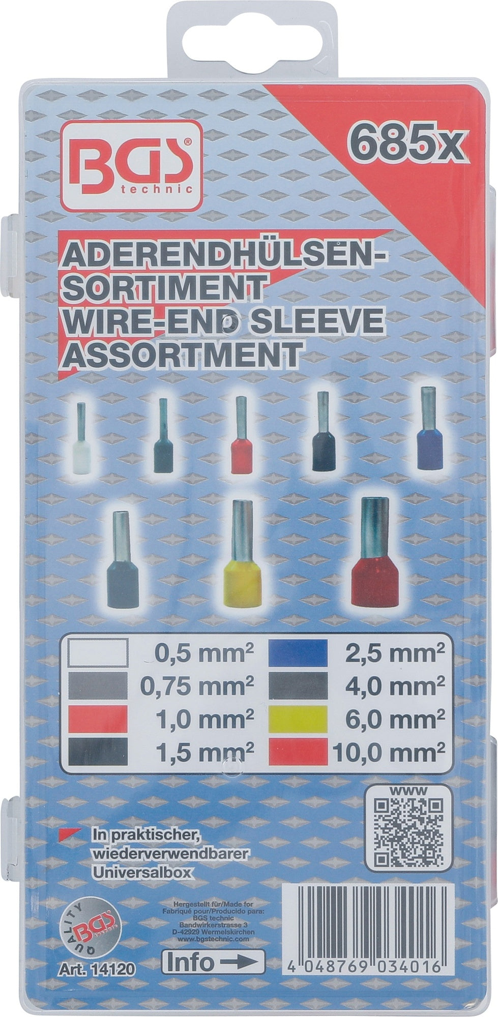 BGS 14120 Sortiment Aderendhülsen isoliert 685 teilig