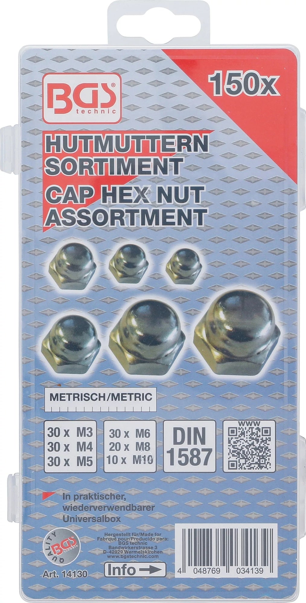 BGS 14130 Sortiment Hutmuttern M3 - M10 150 teilig