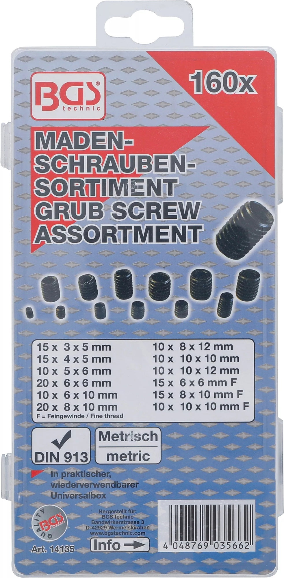 BGS 14135 Sortiment Madenschrauben M3 - M10 metrisch 160 teilig