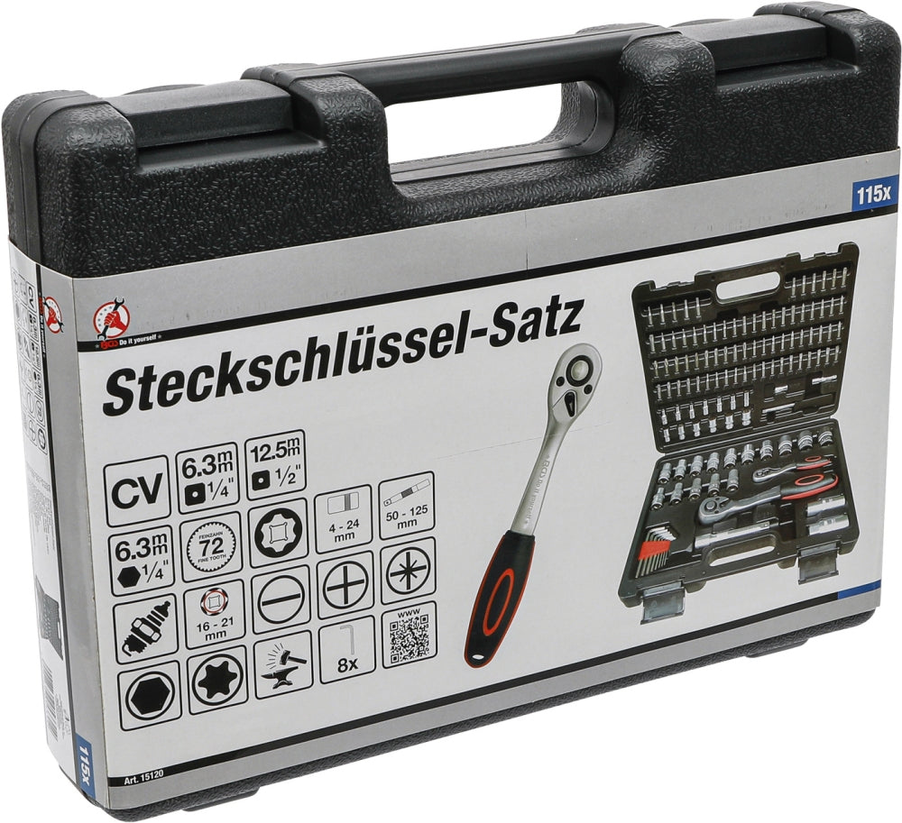 BGS DIY 15120 Satz Steckschlüssel Wellenprofil Antrieb 6,3mm (1/4") / 12,5mm (1/2")