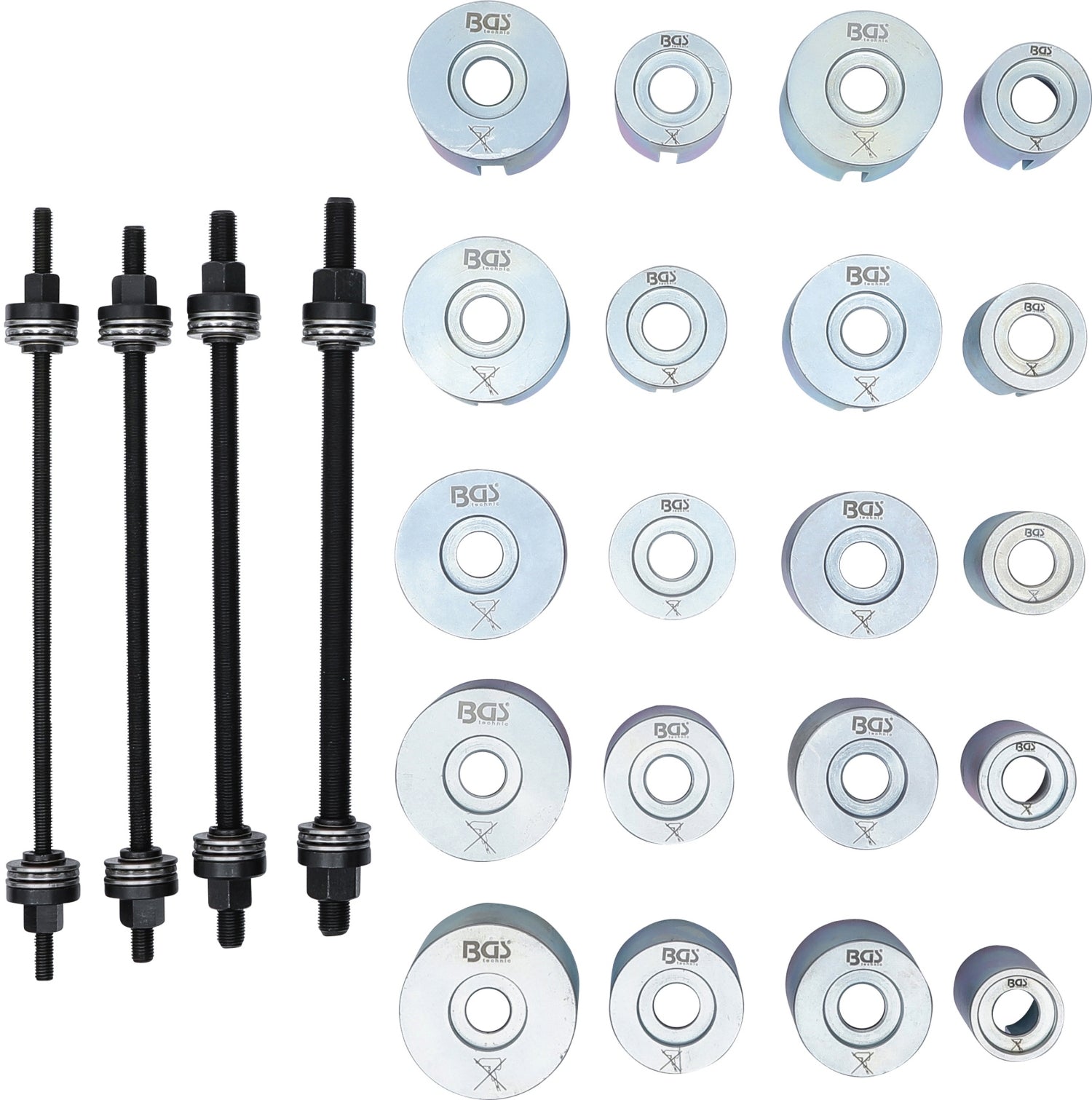 BGS 1514 Satz Zughülsen & Druckhülsen mit 4 Spindeln 24 teilig