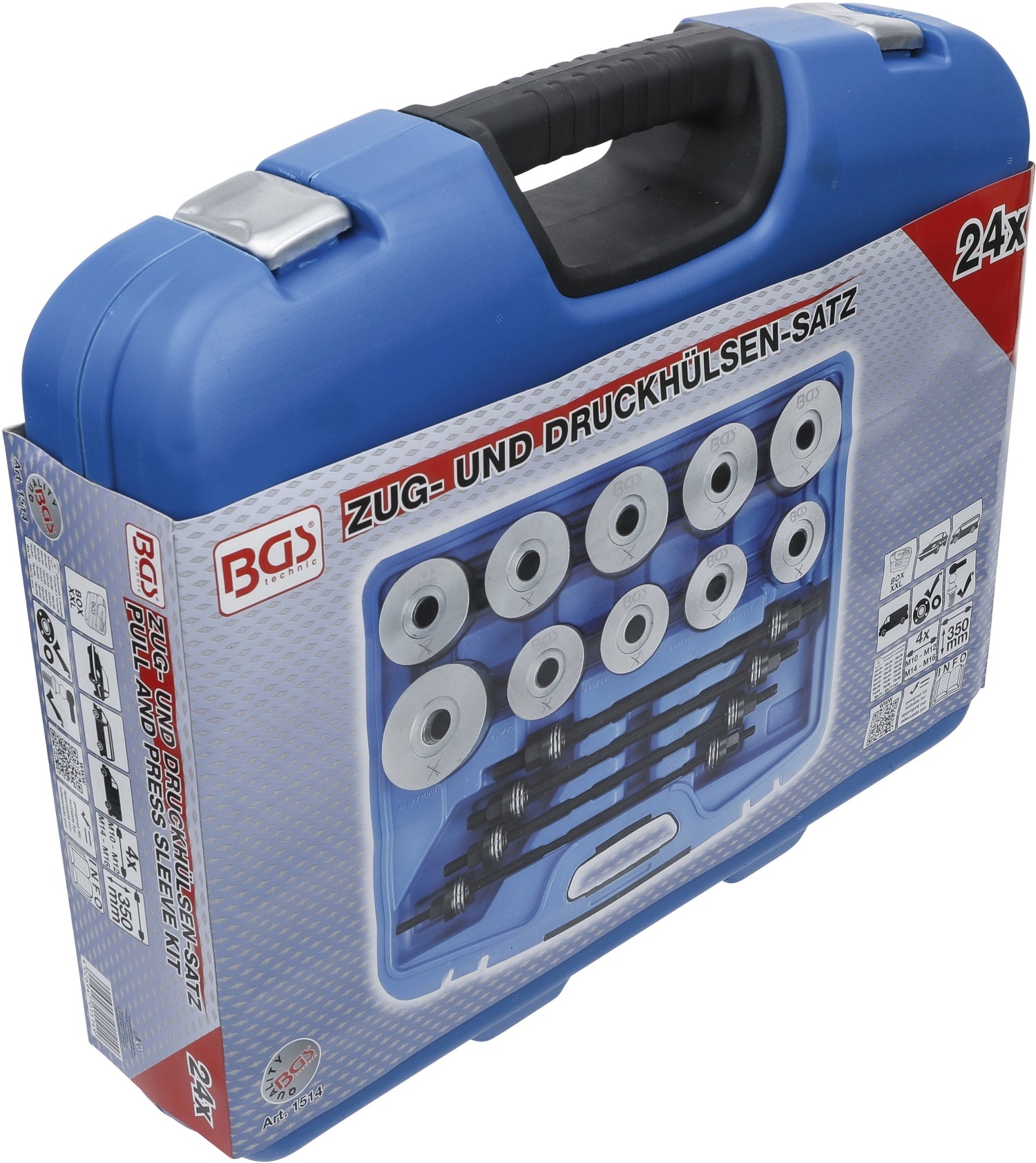 BGS 1514 Satz Zughülsen & Druckhülsen mit 4 Spindeln 24 teilig