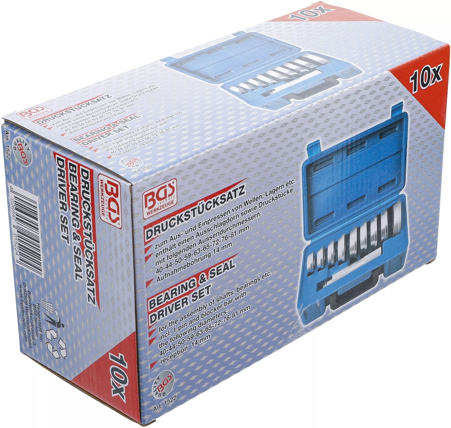 BGS 1522 Satz Druckstücke 10 teilig zum Ausdrücken von Lagern und Wellen aus Aluminium