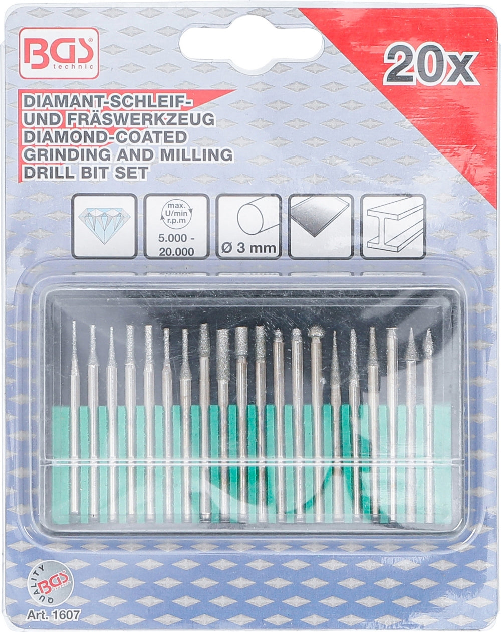 BGS 1607 Satz Diamant Schleifer und Fräswerkzeug 20 teilig