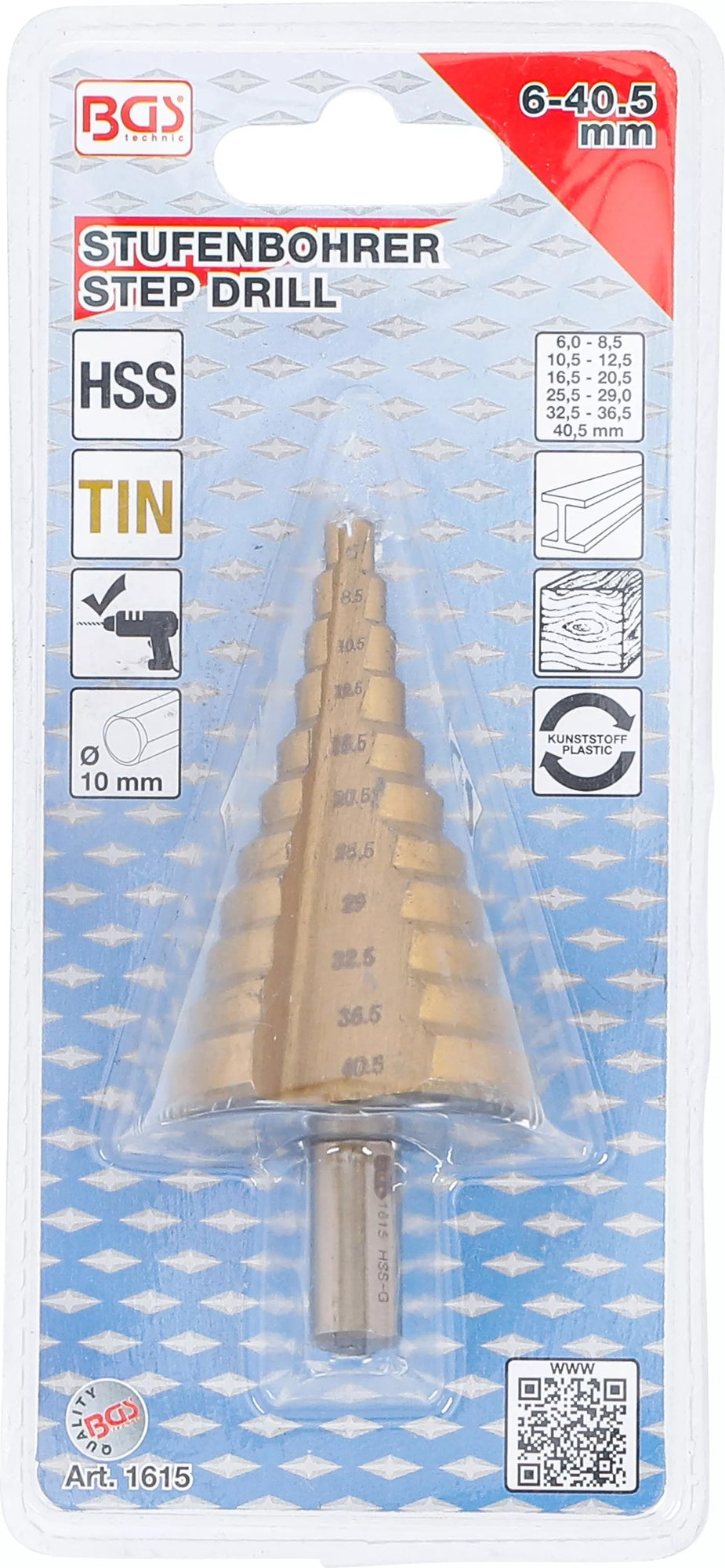 BGS 1615 Stufenbohrer mit Titanüberzug Ø6-40.5mm 2,5mm steigend