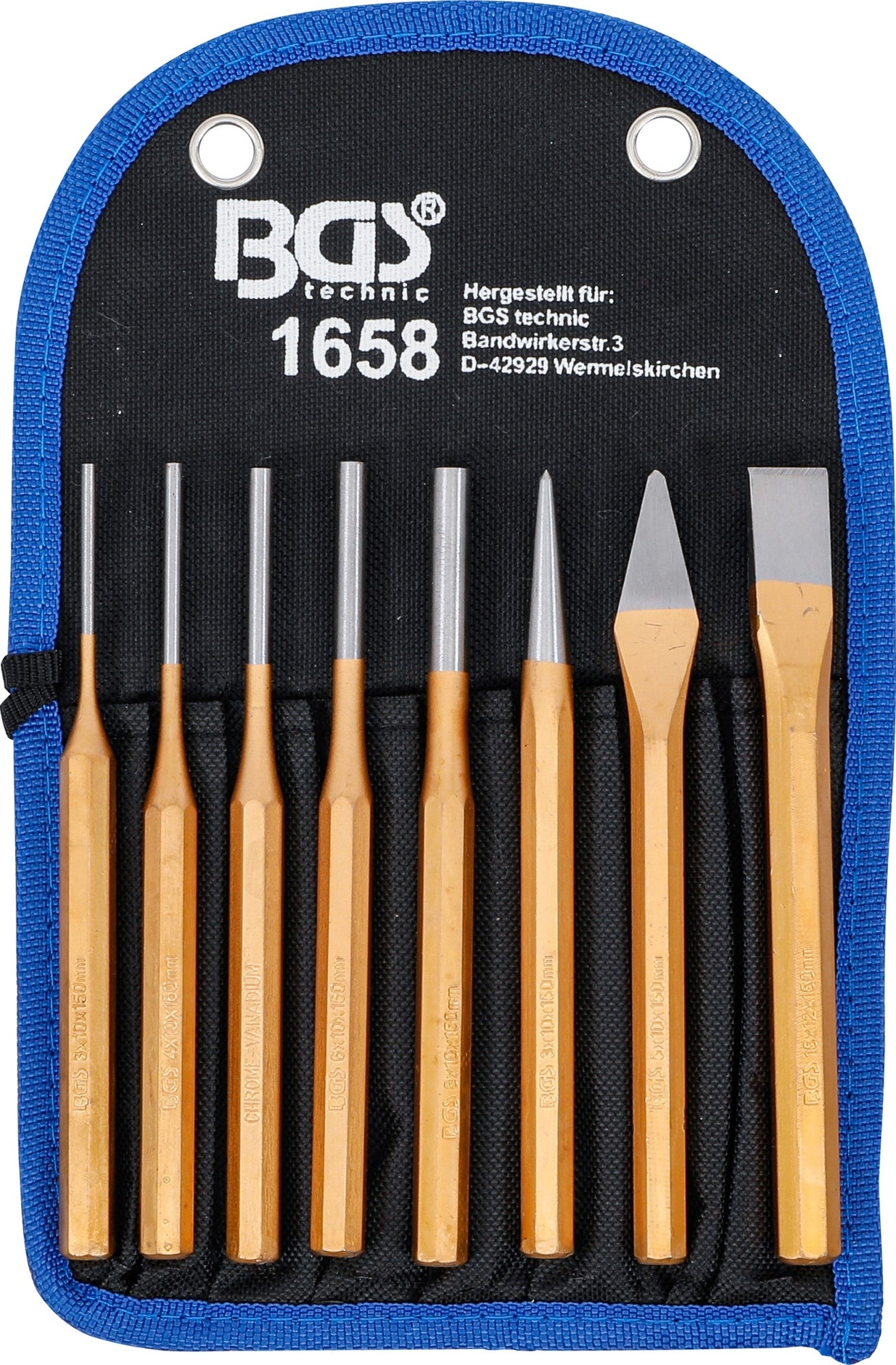 BGS 1658 Satz Splintentreiber 3-8 mm, Körner, Meissel Kreuz / Flach - 8 teilig
