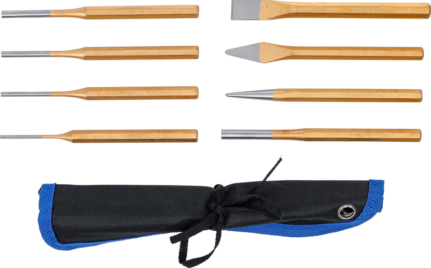 BGS 1658 Satz Splintentreiber 3-8 mm, Körner, Meissel Kreuz / Flach - 8 teilig