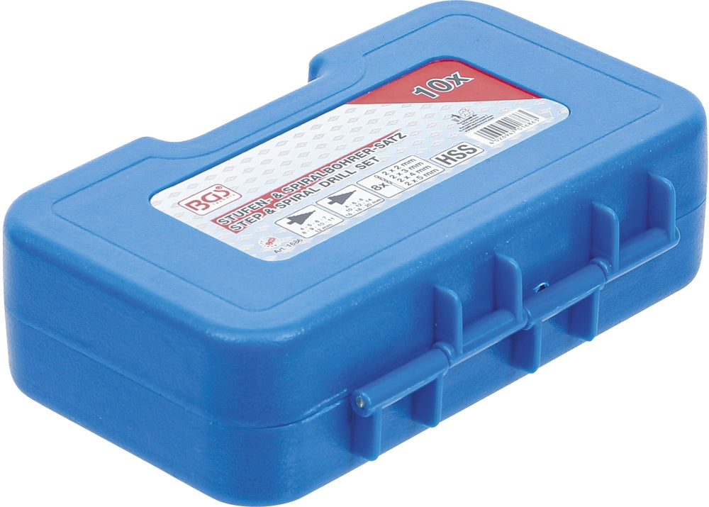 BGS 1686 Satz Stufenbohrer Ø 4 - 12mm & Ø 4 - 20mm und Spiralbohrer 2 - 5mm HSS 10 teilig